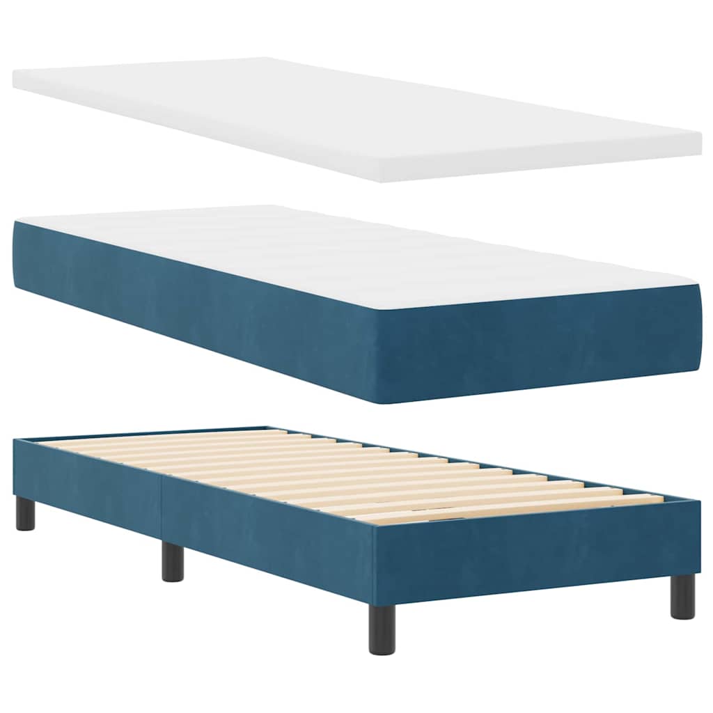Box spring seng med hovedgærde Mørkeblå 80 x 200 cm Fløjl