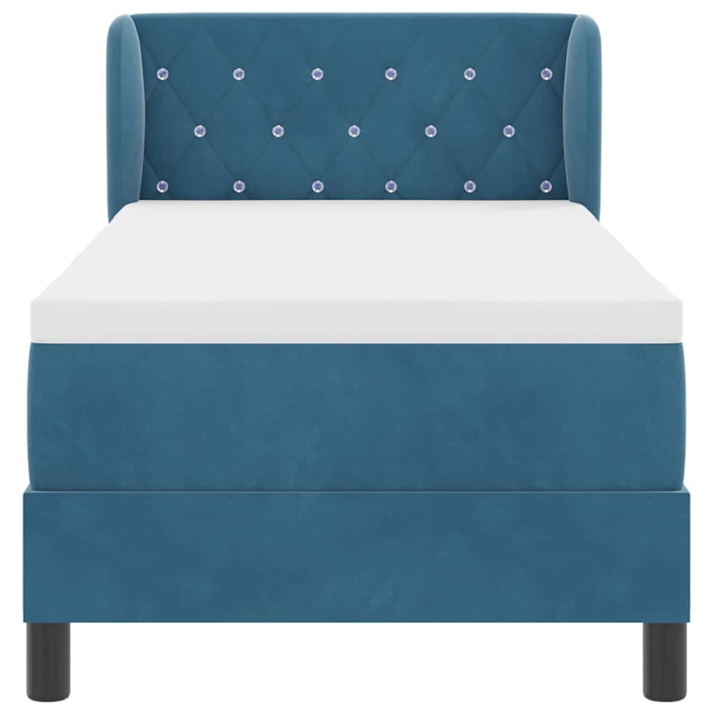 Box spring seng med hovedgærde Mørkeblå 80 x 200 cm Fløjl