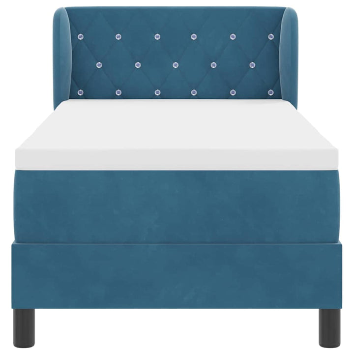 Box spring seng med hovedgærde Mørkeblå 80 x 200 cm Fløjl
