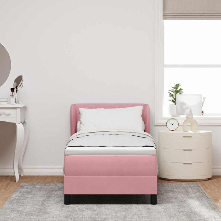Box spring seng med hovedgærde Lyserød 80 x 200 cm Fløjl