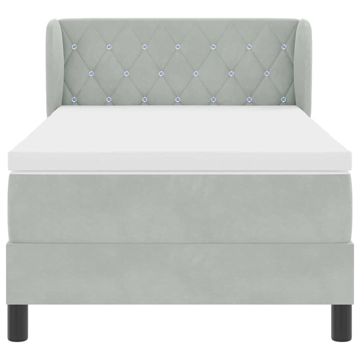 Box spring seng med hovedgærde Lysegrå 90 x 190 cm Fløjl