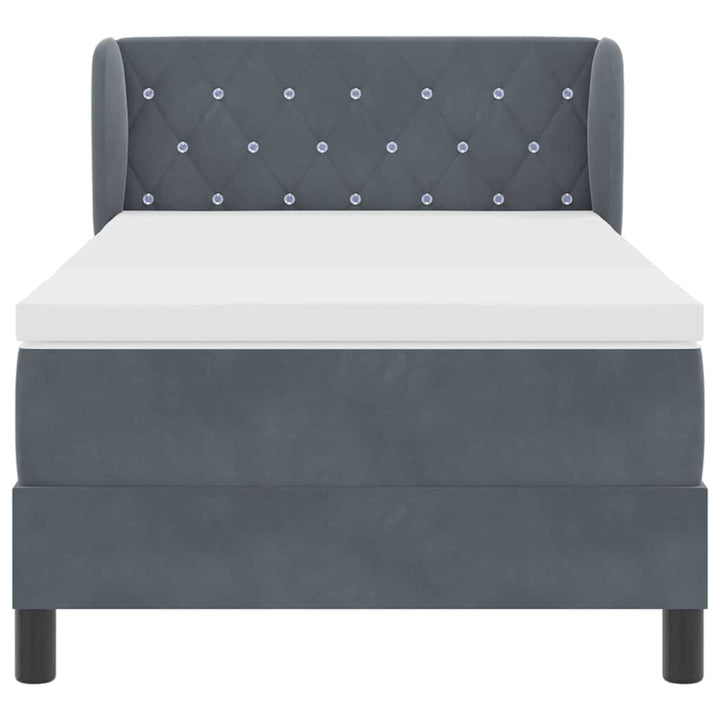 Box spring seng med hovedgærde Mørkegrå 90 x 190 cm Fløjl