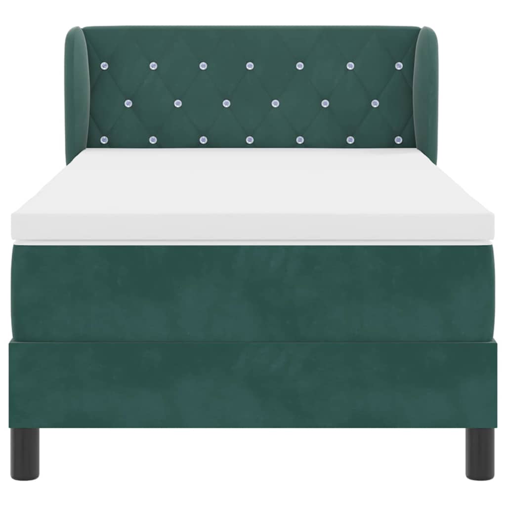 Box spring seng med hovedgærde Mørkegrøn 90 x 190 cm Fløjl