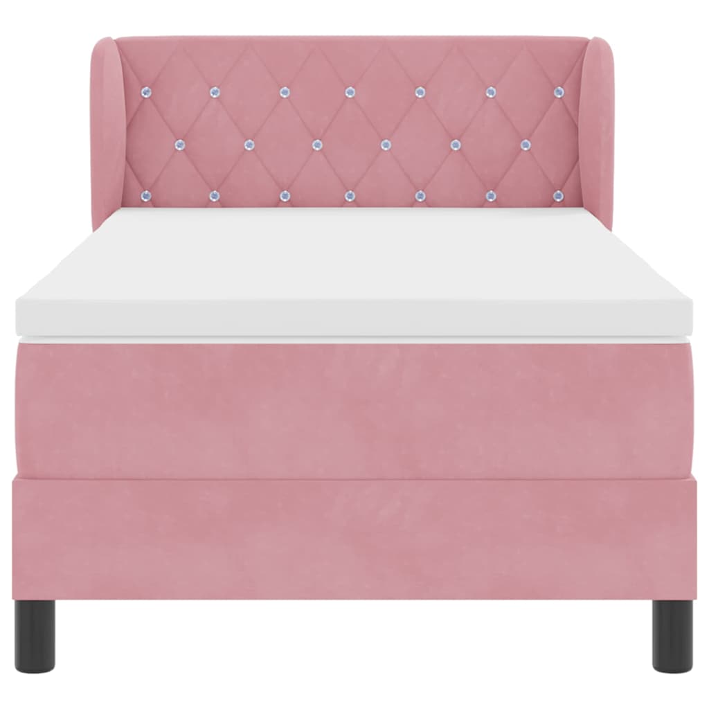 Box spring seng med hovedgærde Lyserød 90 x 190 cm Fløjl