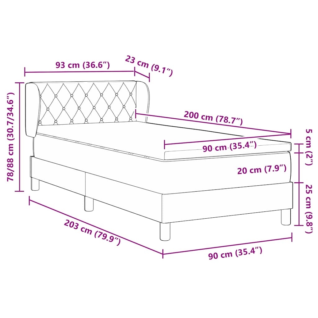 Box spring seng med hovedgærde Lysegrå 90 x 200 cm Fløjl