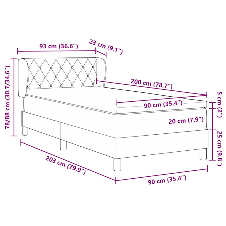 Box spring seng med hovedgærde Lysegrå 90 x 200 cm Fløjl