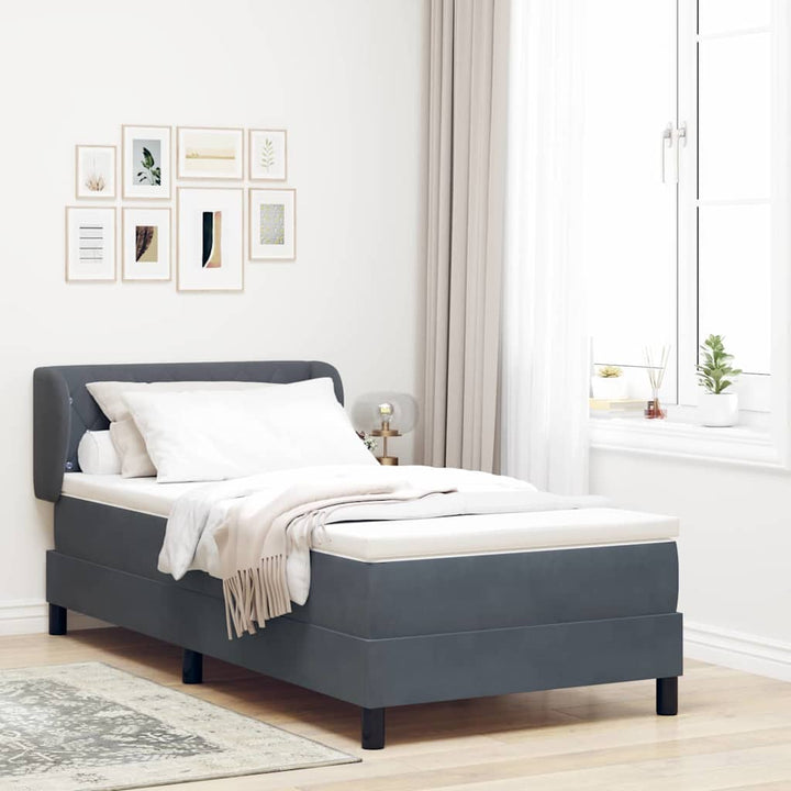 Box spring seng med hovedgærde Mørkegrå 90 x 200 cm Fløjl