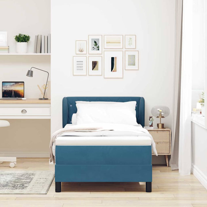 Box spring seng med hovedgærde Mørkeblå 90 x 200 cm Fløjl