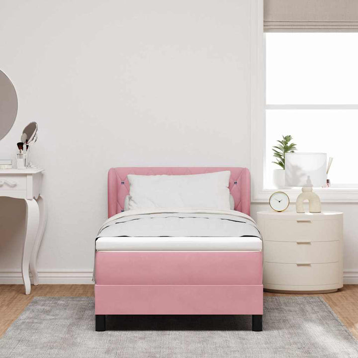 Box spring seng med hovedgærde Lyserød 90 x 200 cm Fløjl