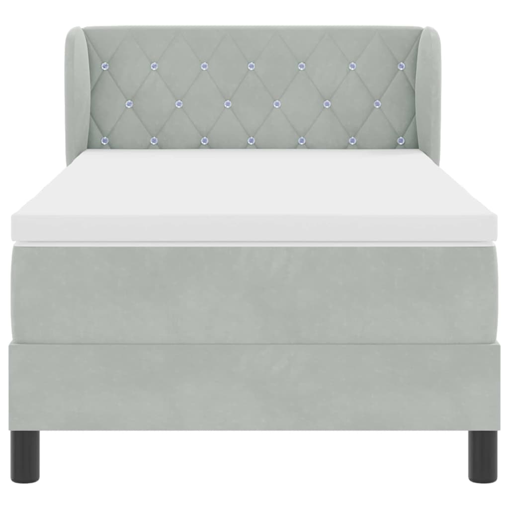 Box spring seng med hovedgærde Lysegrå 100 x 200 cm Fløjl