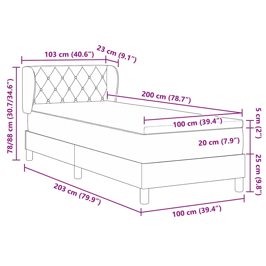 Box spring seng med hovedgærde Sort 100 x 200 cm Fløjl