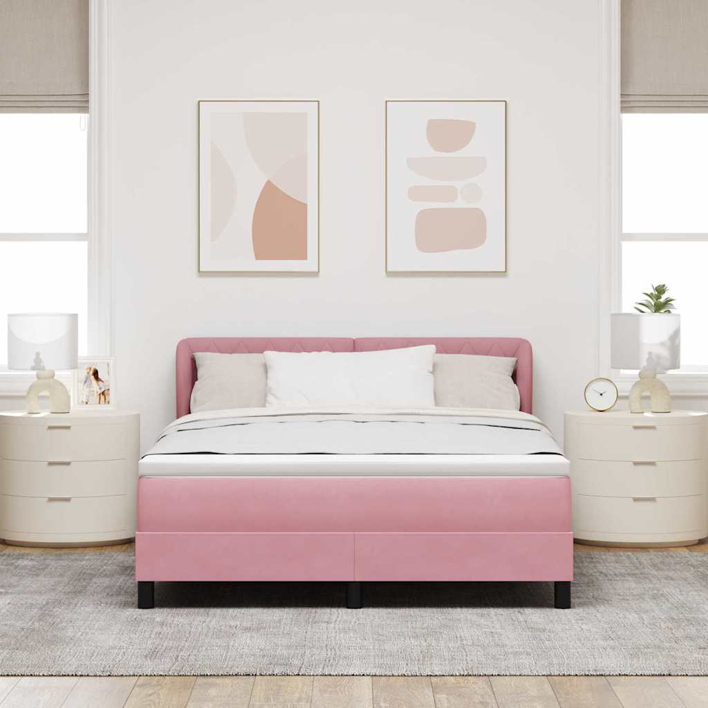 Box spring seng med hovedgærde Lyserød 140 x 190 cm Fløjl