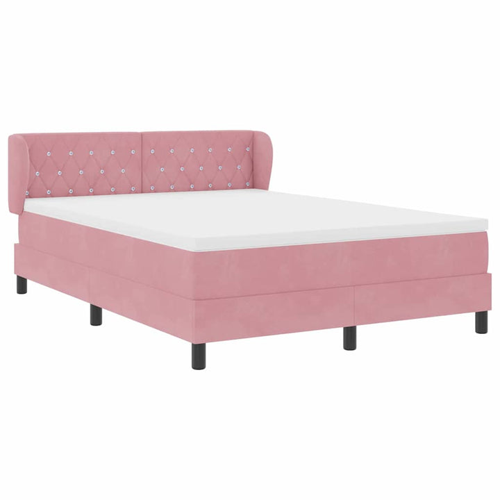 Box spring seng med hovedgærde Lyserød 140 x 190 cm Fløjl