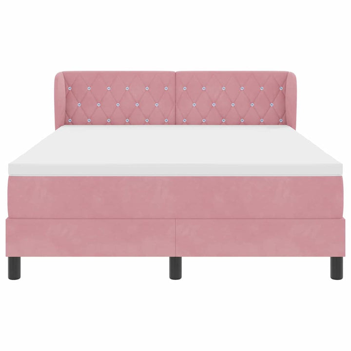 Box spring seng med hovedgærde Lyserød 140 x 190 cm Fløjl