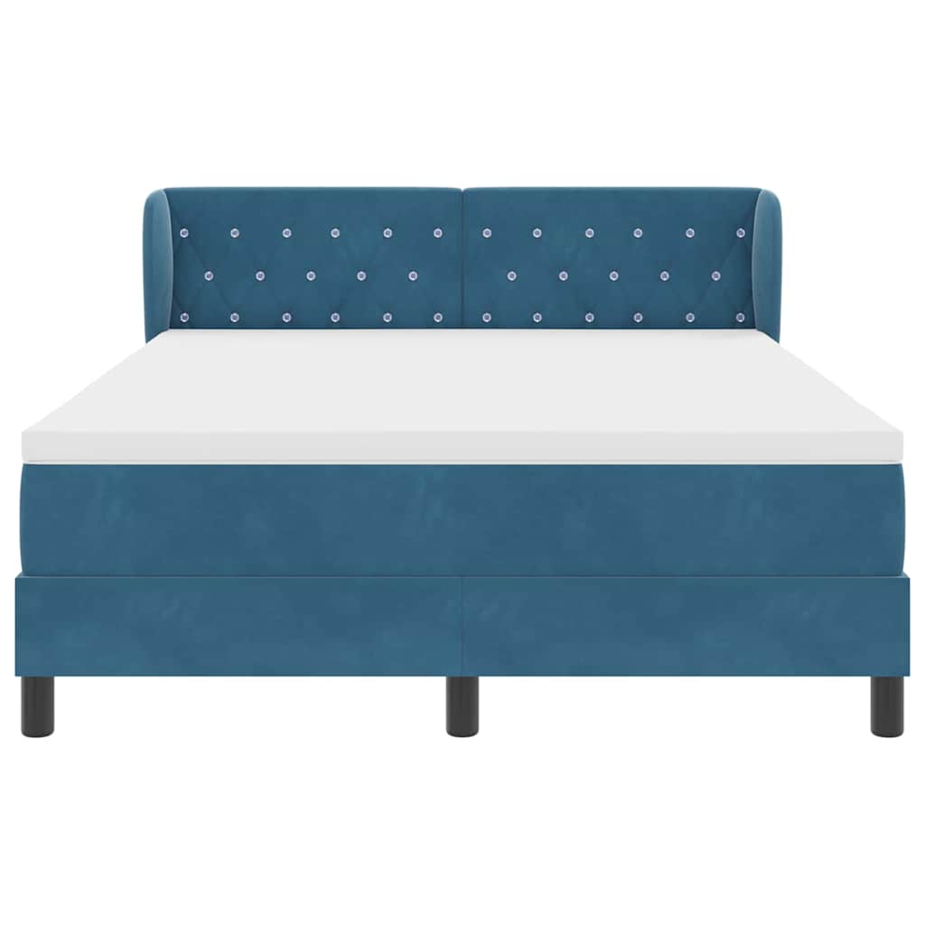 Box spring seng med hovedgærde Mørkeblå 140 x 200 cm Fløjl
