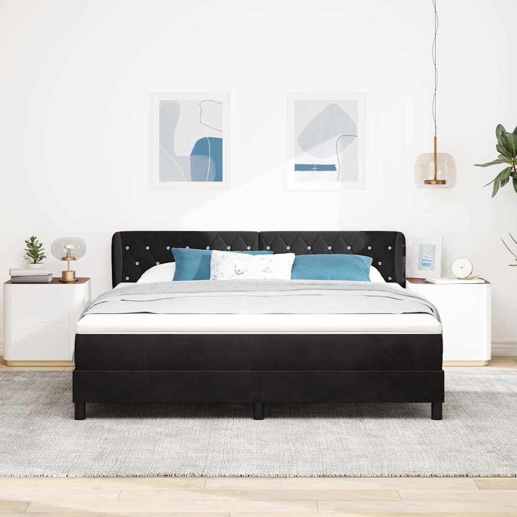 Box spring seng med hovedgærde Sort 180 x 200 cm Fløjl