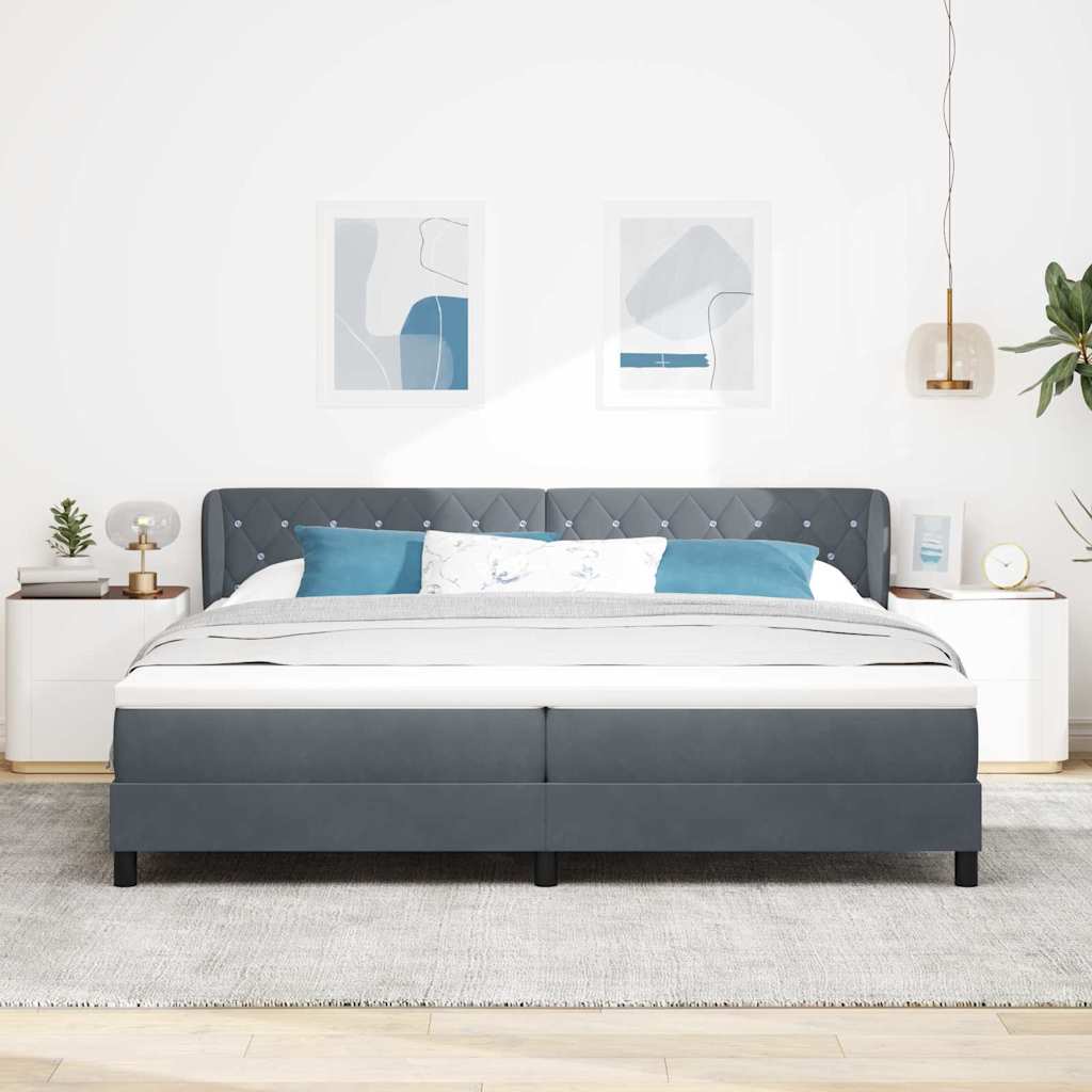 Box spring seng med madras Mørkegrå 200 x 200 cm Fløjl