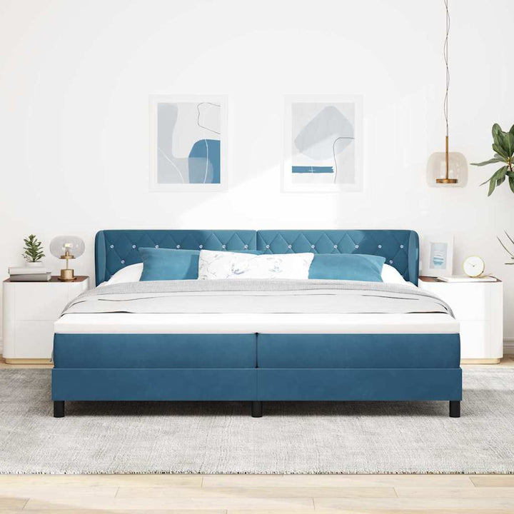 Box spring seng med madras Mørkeblå 200 x 200 cm Fløjl
