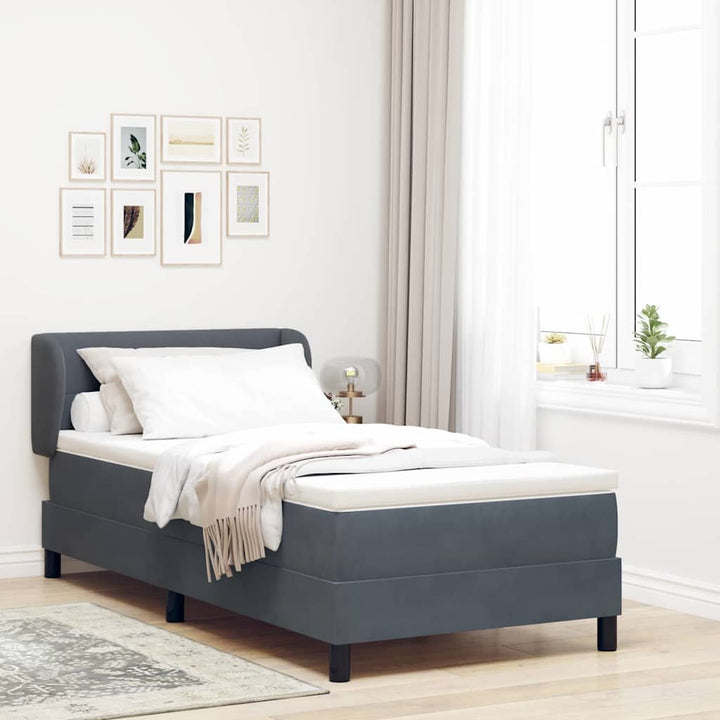 Box spring seng med hovedgærde Mørkegrå 80 x 200 cm Fløjl