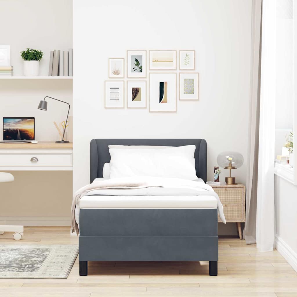 Box spring seng med hovedgærde Mørkegrå 80 x 200 cm Fløjl
