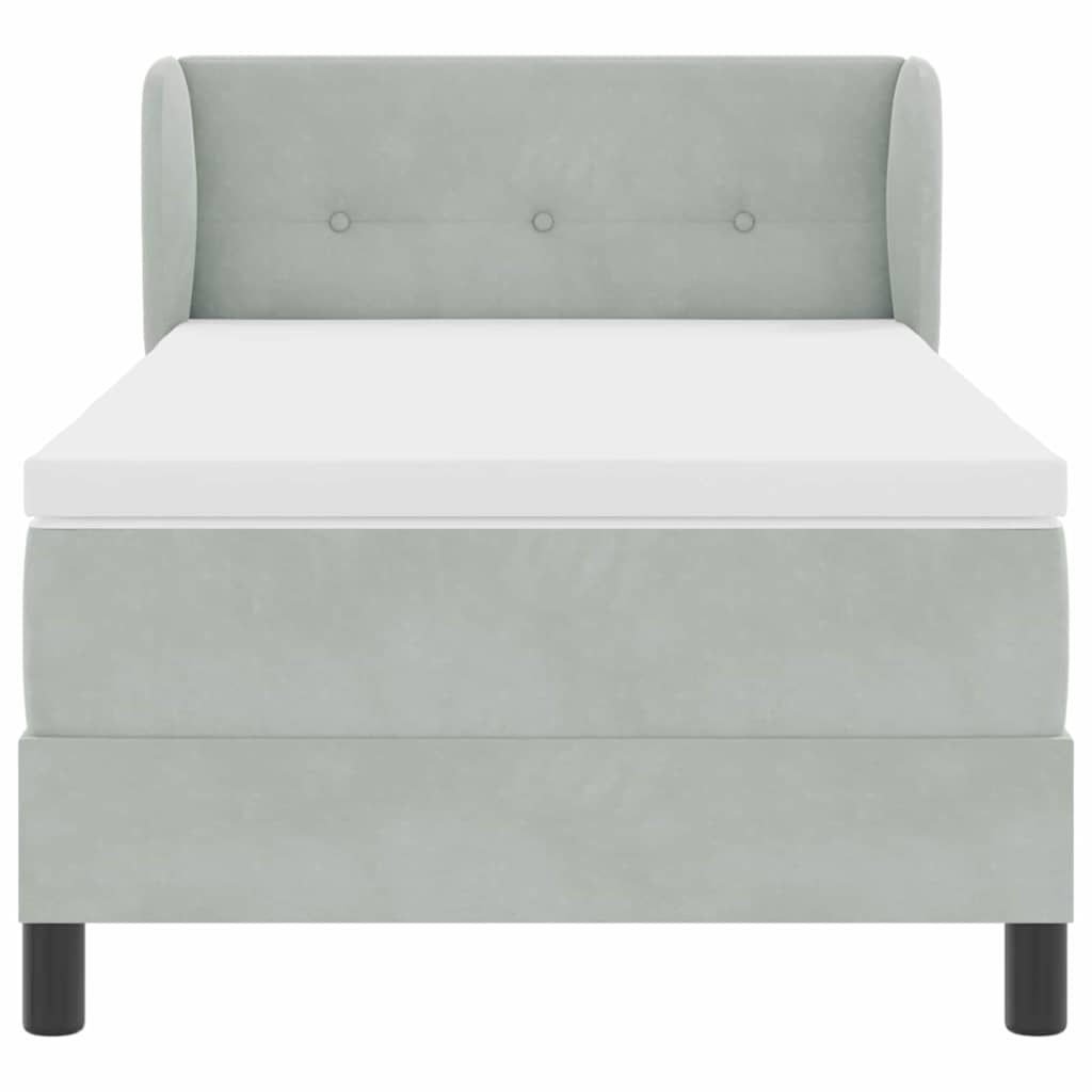 Box spring seng med hovedgærde Lysegrå 90 x 190 cm Fløjl