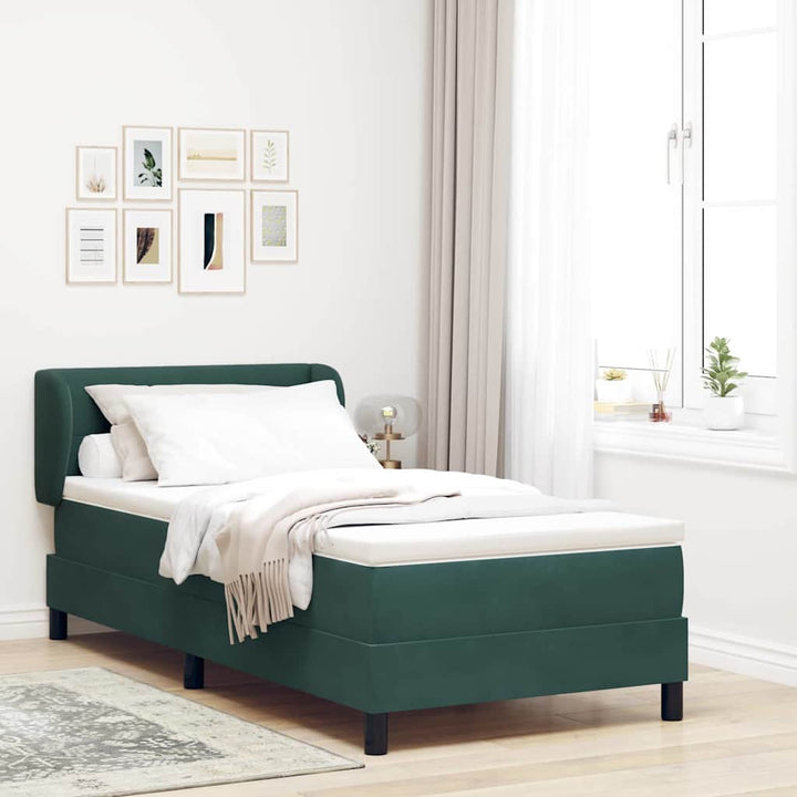 Box spring seng med hovedgærde Mørkegrøn 90 x 190 cm Fløjl
