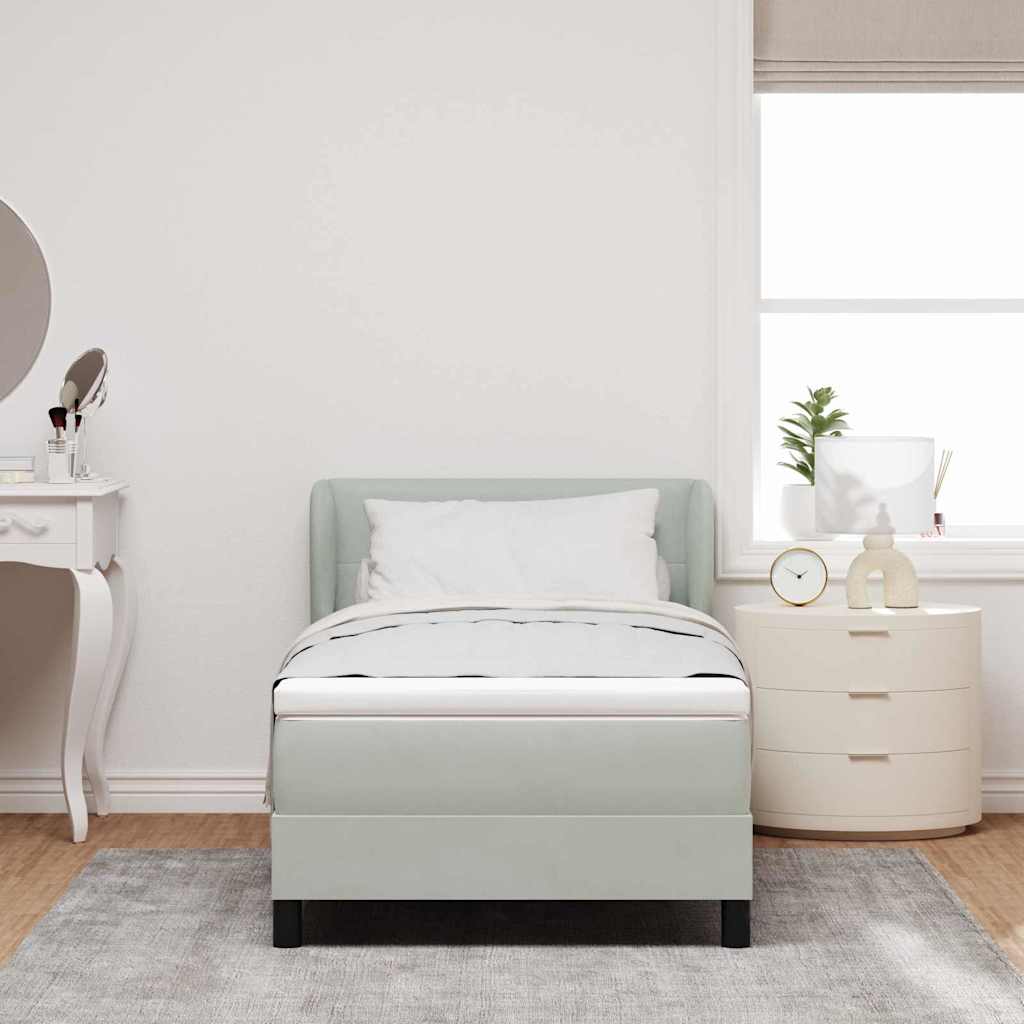 Box spring seng med hovedgærde Lysegrå 90 x 200 cm Fløjl