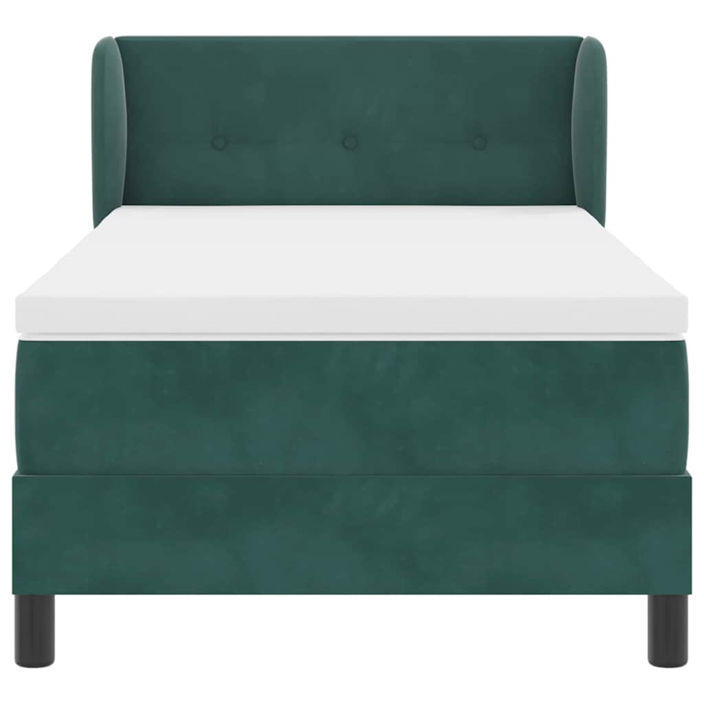 Box spring seng med hovedgærde Mørkegrøn 90 x 200 cm Fløjl