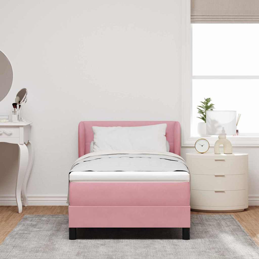 Box spring seng med hovedgærde Lyserød 100 x 200 cm Fløjl