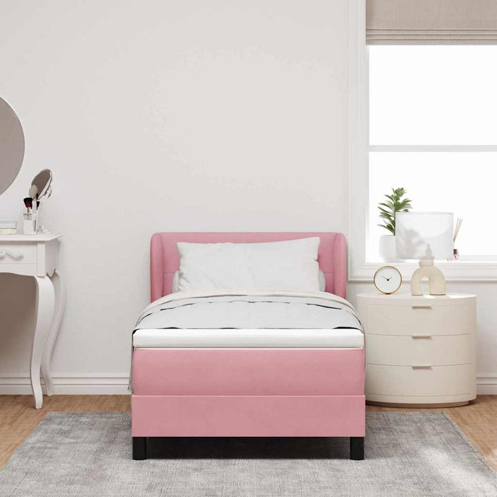 Box spring seng med hovedgærde Lyserød 100 x 200 cm Fløjl