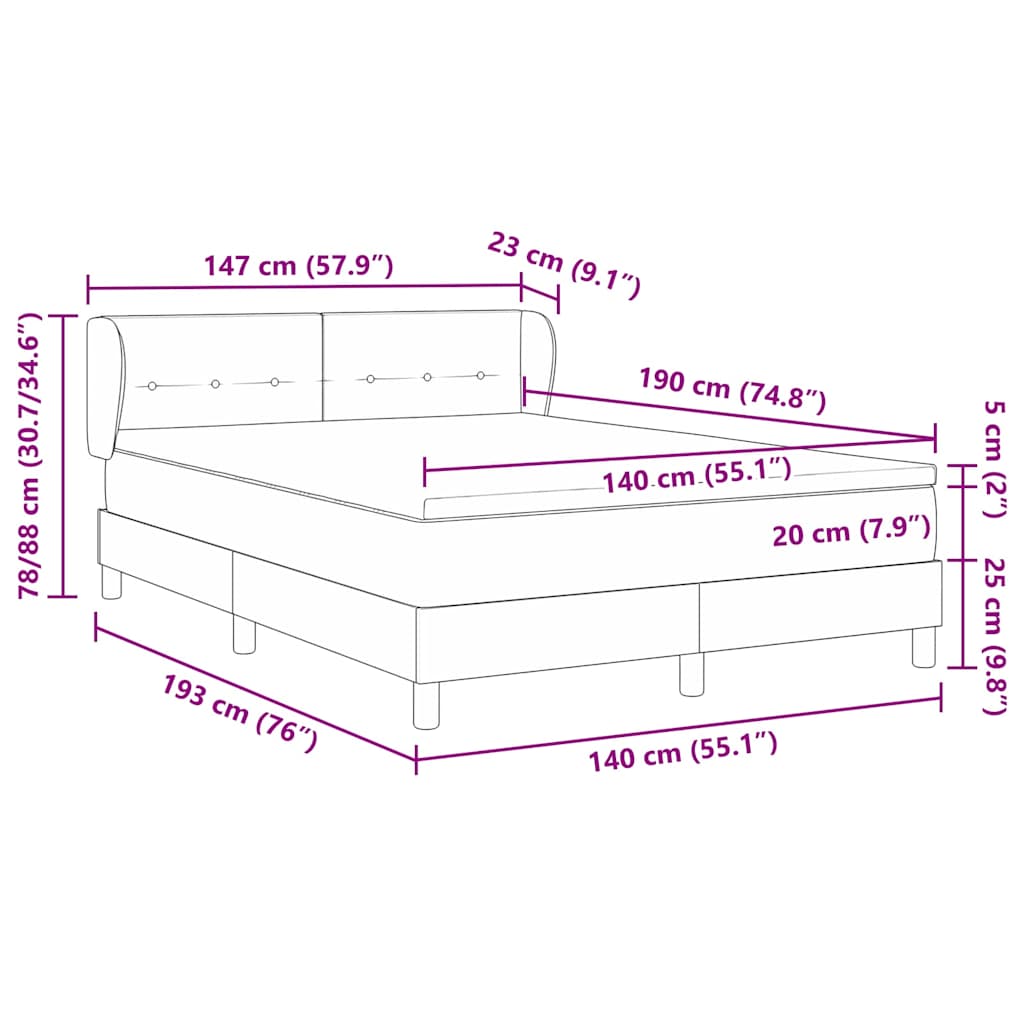 Box spring seng med hovedgærde Lysegrå 140 x 190 cm Fløjl