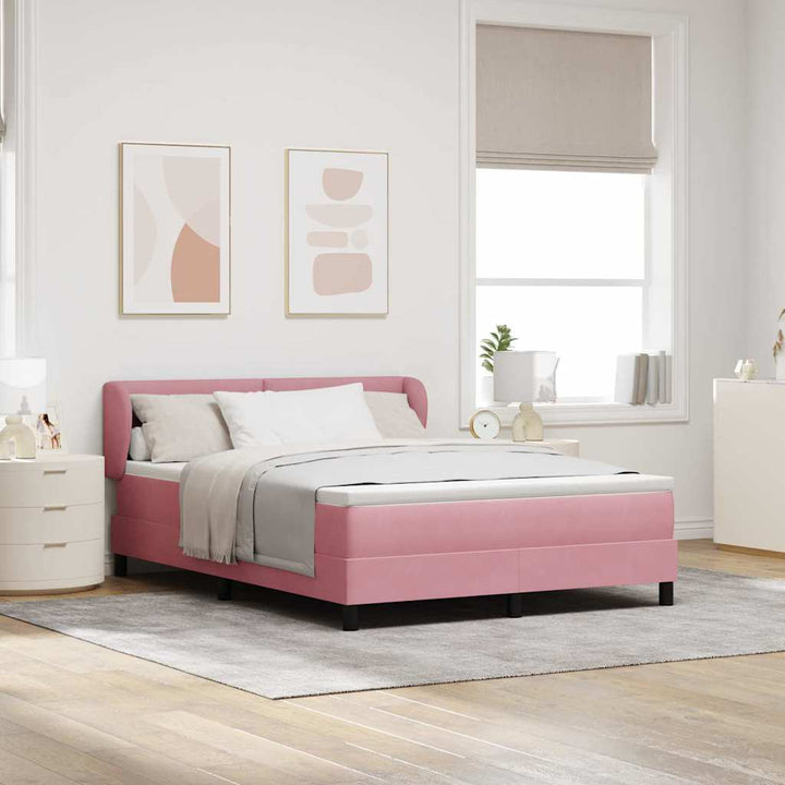 Box spring seng med hovedgærde Lyserød 140 x 200 cm Fløjl
