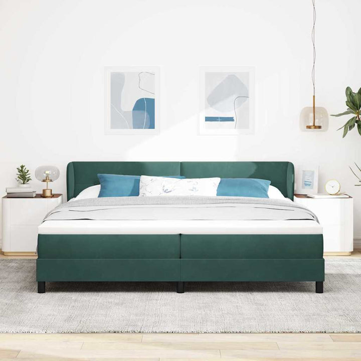 Box spring seng med hovedgærde Mørkegrøn 200 x 200 cm Fløjl