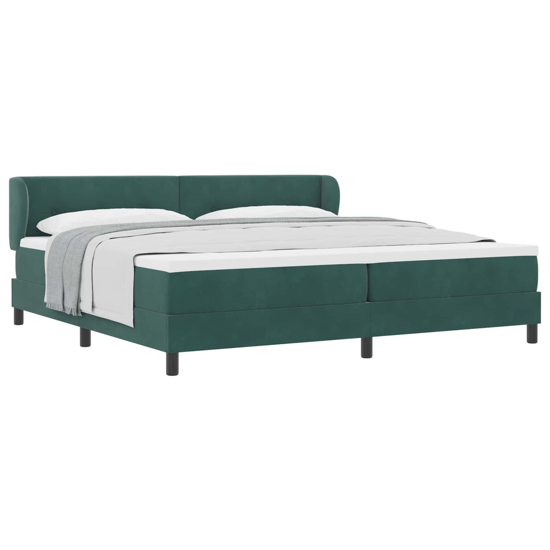 Box spring seng med hovedgærde Mørkegrøn 200 x 200 cm Fløjl
