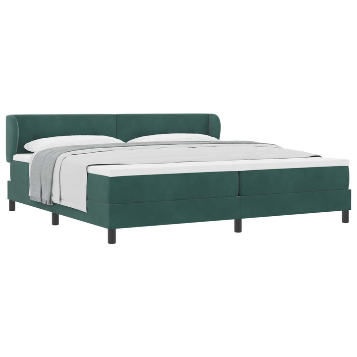 Box spring seng med hovedgærde Mørkegrøn 200 x 200 cm Fløjl