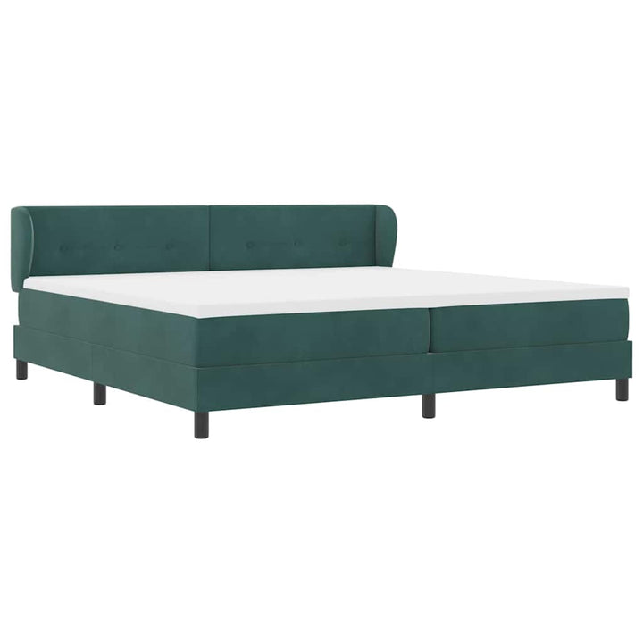 Box spring seng med hovedgærde Mørkegrøn 200 x 200 cm Fløjl