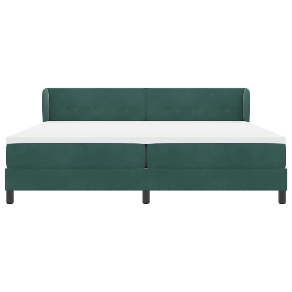 Box spring seng med hovedgærde Mørkegrøn 200 x 200 cm Fløjl