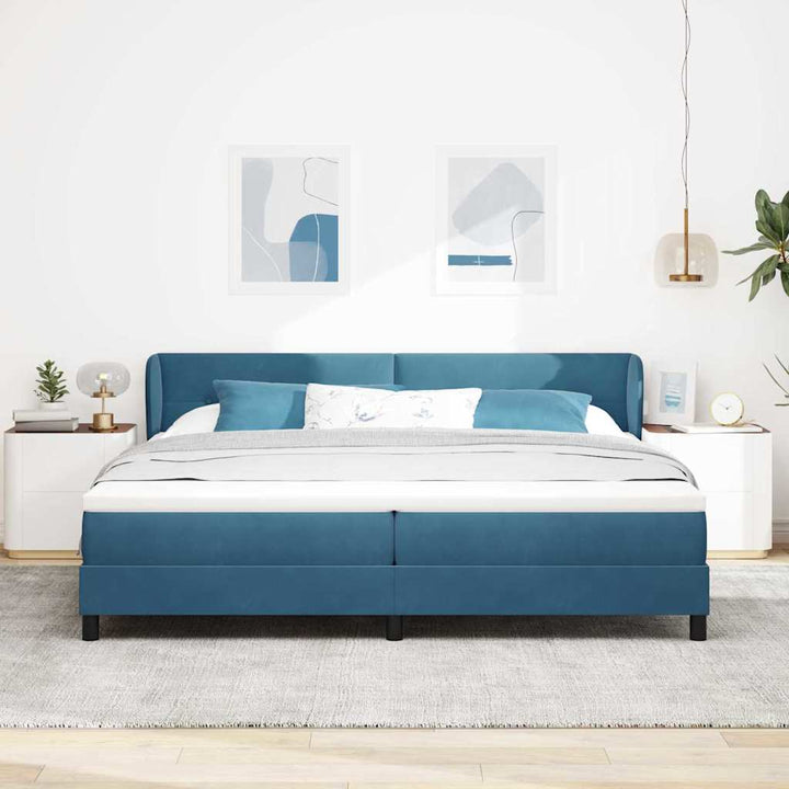 Box spring seng med hovedgærde Mørkeblå 200 x 200 cm Fløjl