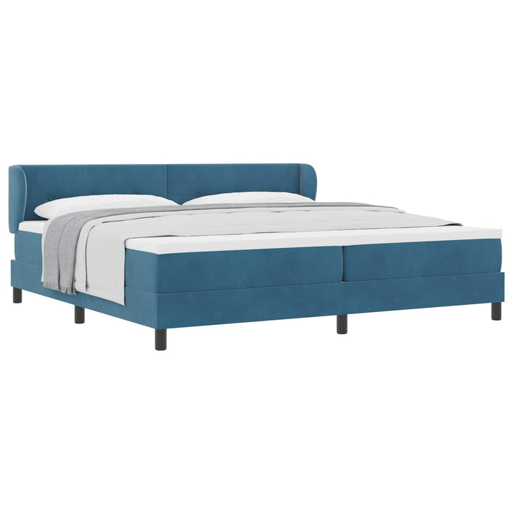 Box spring seng med hovedgærde Mørkeblå 200 x 200 cm Fløjl