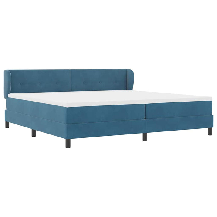 Box spring seng med hovedgærde Mørkeblå 200 x 200 cm Fløjl