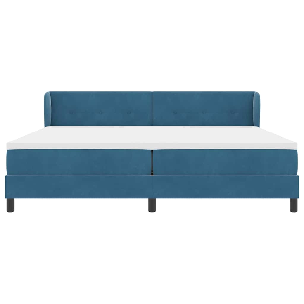 Box spring seng med hovedgærde Mørkeblå 200 x 200 cm Fløjl