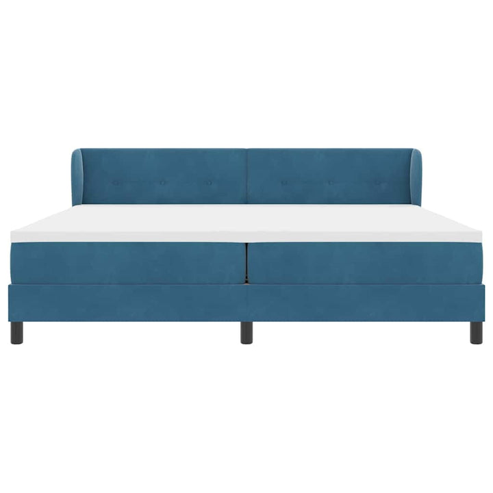 Box spring seng med hovedgærde Mørkeblå 200 x 200 cm Fløjl