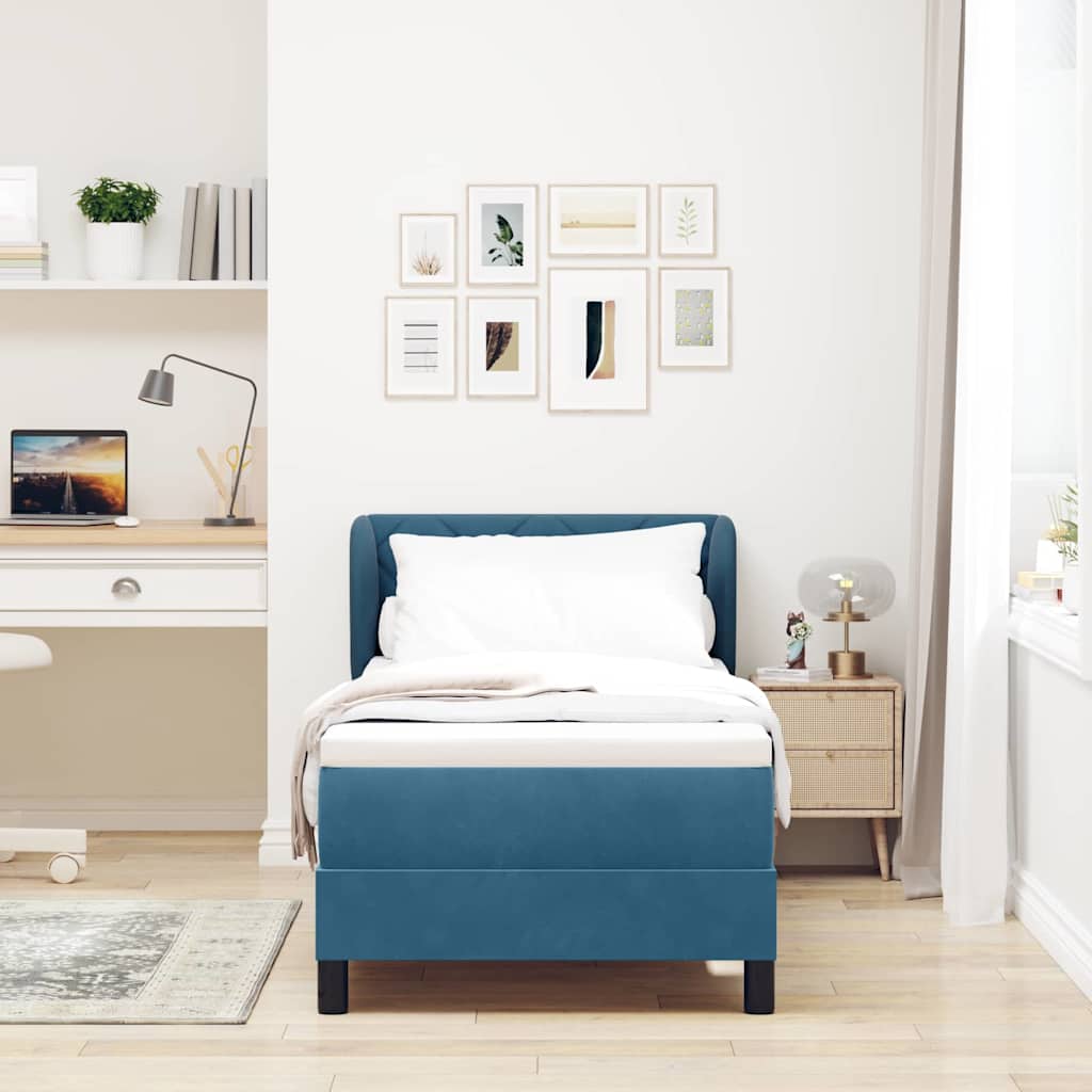 Box spring seng med hovedgærde Mørkeblå 80 x 200 cm Fløjl