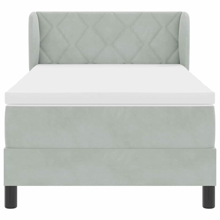 Box spring seng med hovedgærde Lysegrå 90 x 190 cm Fløjl