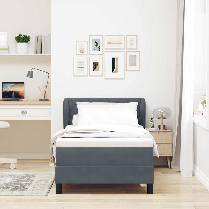 Box spring seng med hovedgærde Mørkegrå 90 x 190 cm Fløjl