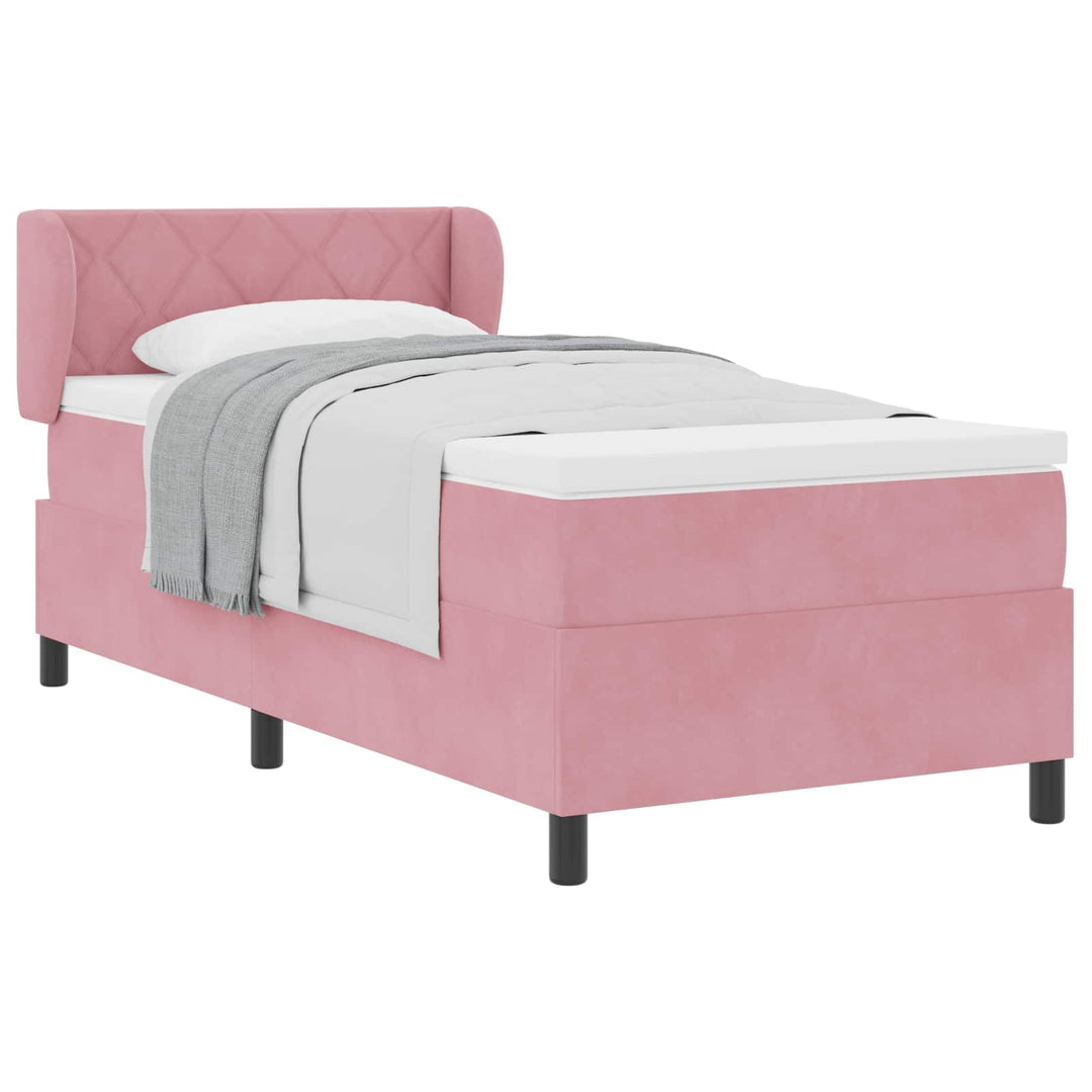 Box spring seng med hovedgærde Lyserød 90 x 190 cm Fløjl