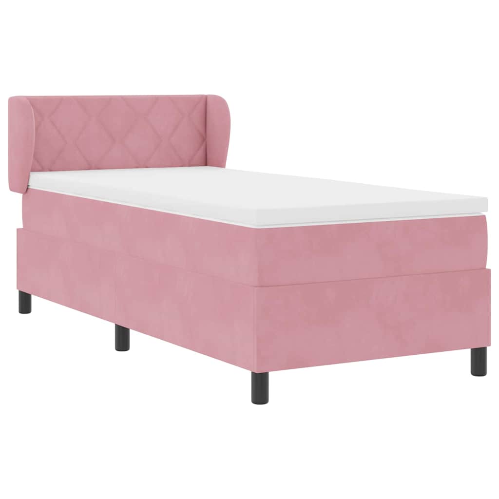 Box spring seng med hovedgærde Lyserød 90 x 190 cm Fløjl