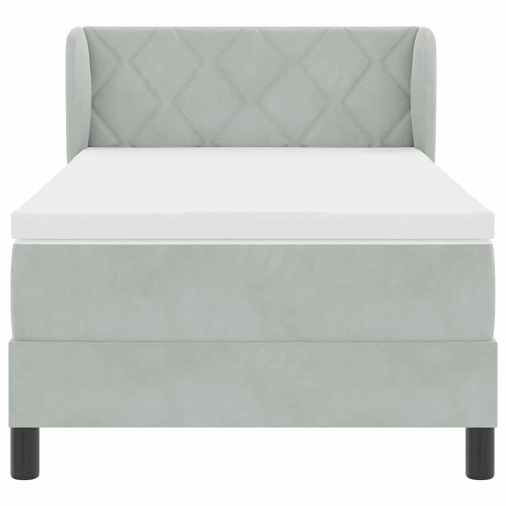 Box spring seng med hovedgærde Lysegrå 90 x 200 cm Fløjl