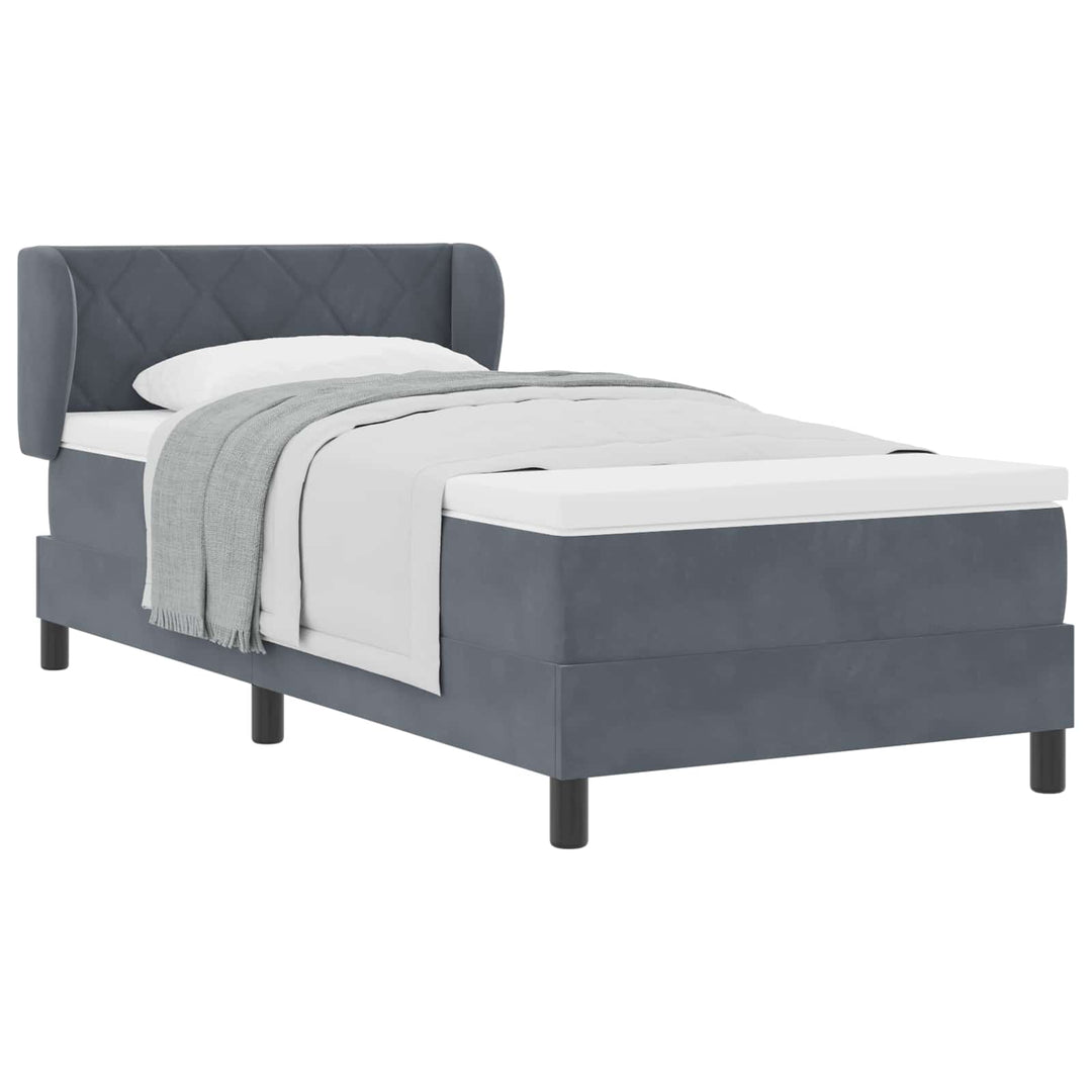 Box spring seng med hovedgærde Mørkegrå 90 x 200 cm Fløjl