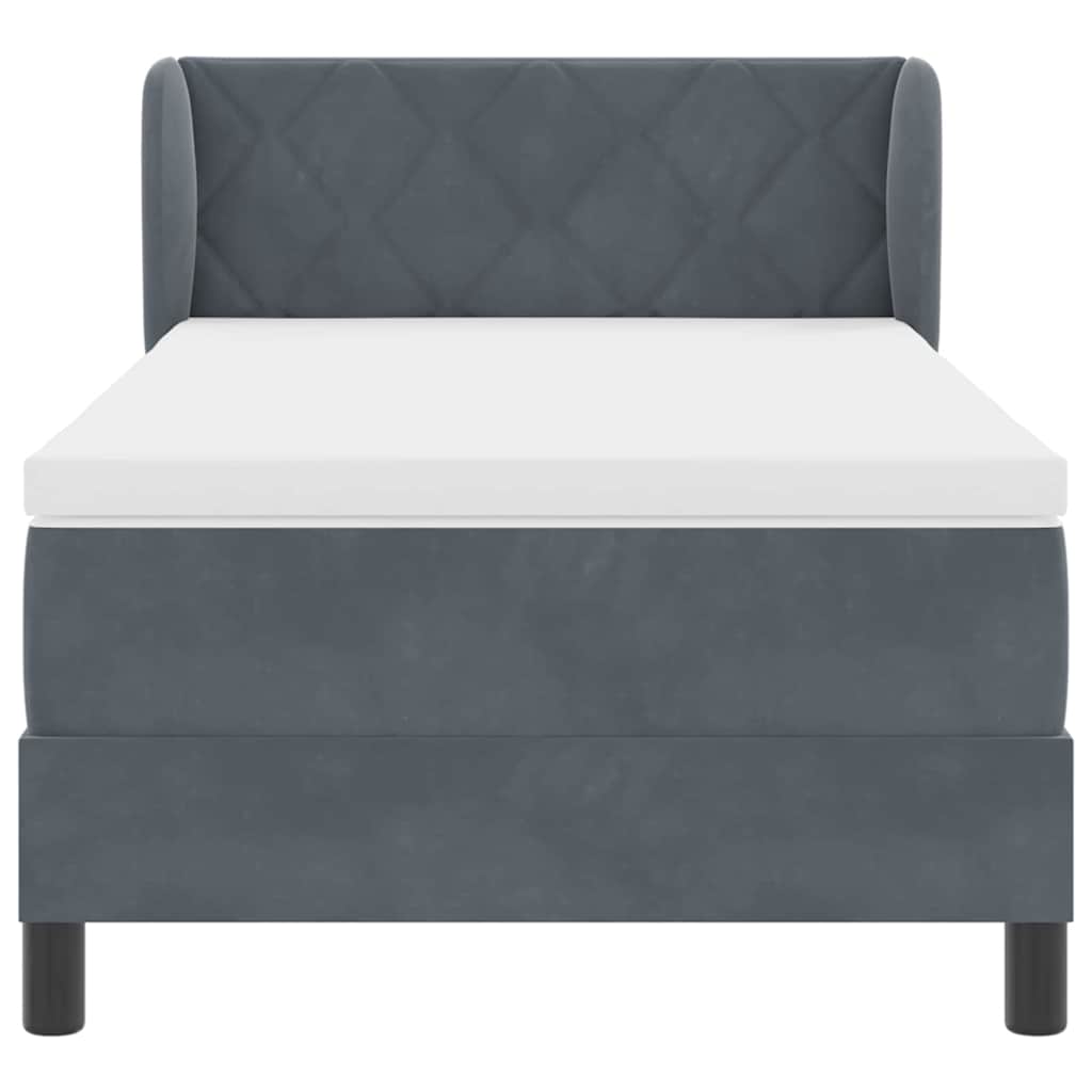 Box spring seng med hovedgærde Mørkegrå 90 x 200 cm Fløjl